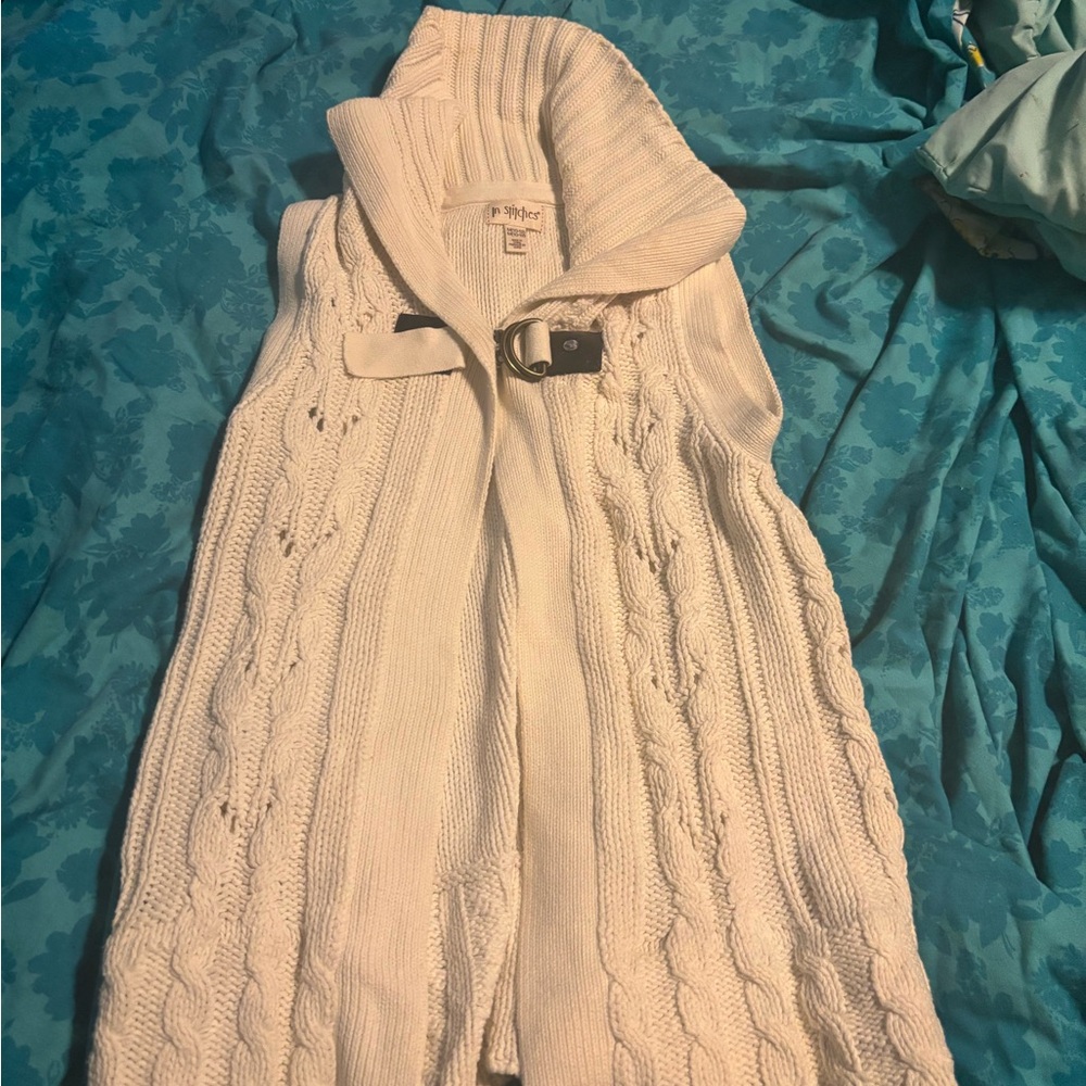 Stitches Ivory Cable Knit Cardigan Vest
